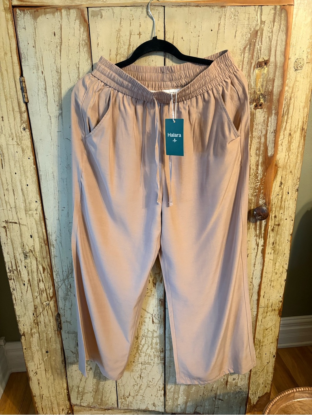 HALARA Wide-Leg Drawstring Pants in Tan